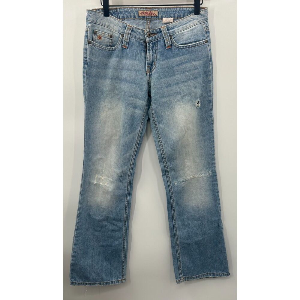 Vintage Paris Blues Low Rise Flare Jeans Light Wash Blue Denim Size 5 Y2K Beaded